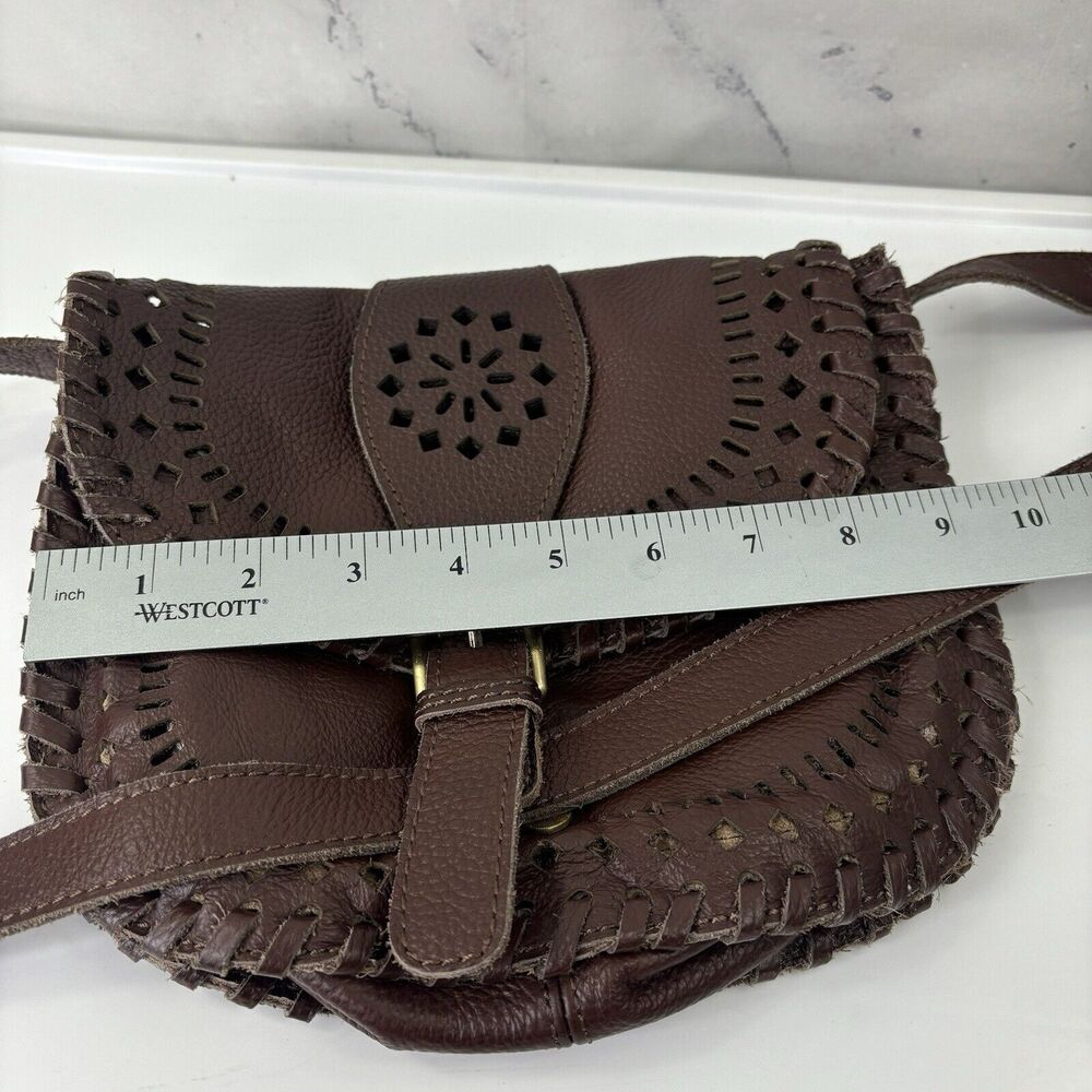 vintage Leather Crossbody Cut-Out Buckle Saddle Bag Purse soft slouch western - Picture 2 of 16